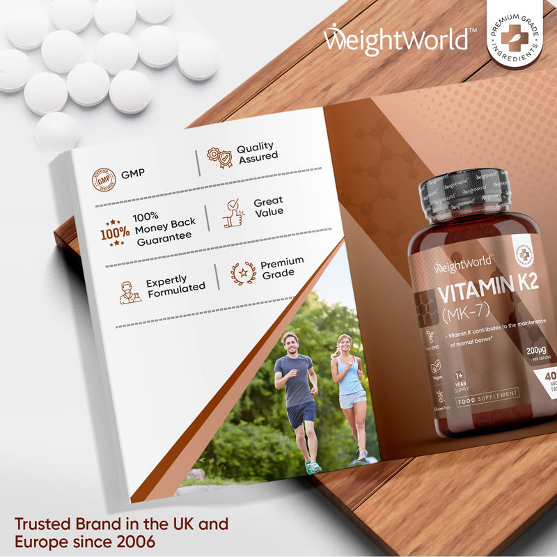 [Australia] - Vitamin K2 MK7 200mcg - 400 Vegan K2 Vitamin Tablets (Not Vitamin K2 Capsules) 400 Days Supply - High Strength VIT K Supplement as Menaquinone - Gluten-Free VIT K2 Bone Supplement 