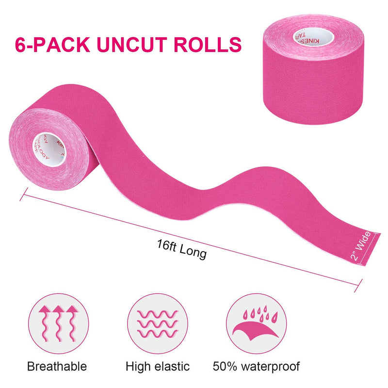 [Australia] - Kinesiology Tape Athletic Tape Sport Tape, Lychee Supports & Protects Muscles, Waterproof and Latex Free, Breathable Elastic for Sport Activity (Pink, 6 Rolls) Pink 