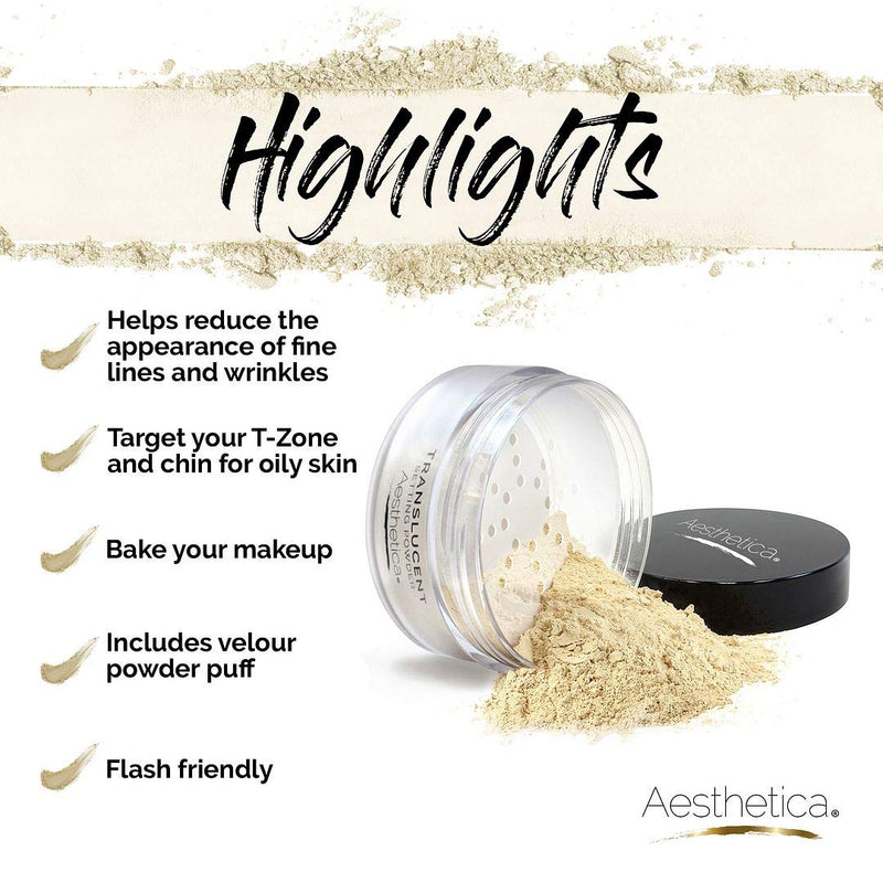 [Australia] - Aesthetica Translucent Setting Powder – Matte Finishing Makeup Loose Setting Powder – Flash Friendly Translucent Powder Foundation - Loose Face Powder Includes Velour Puff 