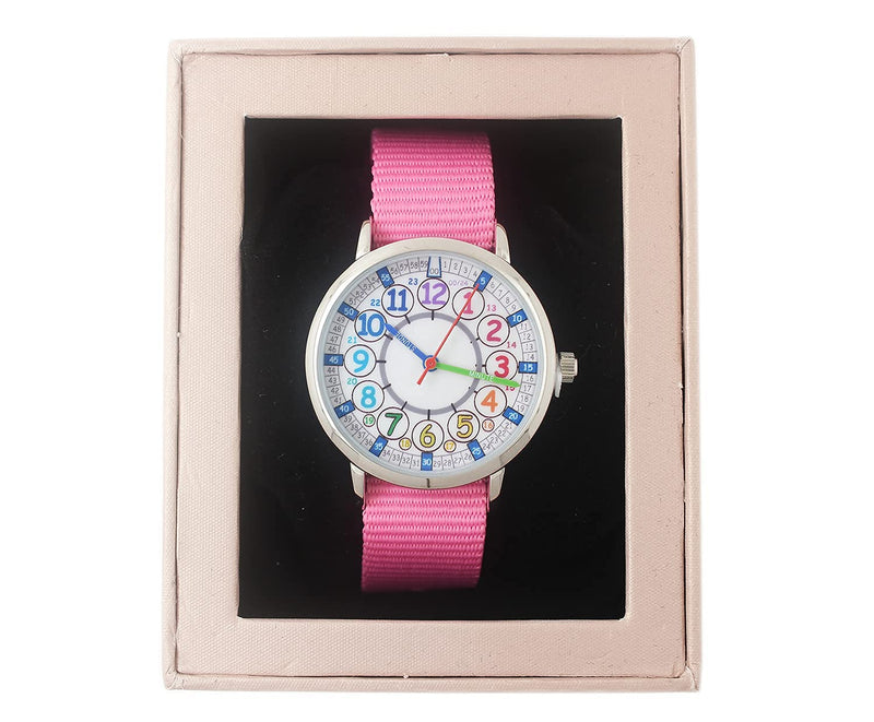 [Australia] - Bigbangbang Kids Analog Watch, Read Easily Children's First Watch Daily, Wrist Watch for Boys and Girls with Soft Cloth Strap,Learning time,Pink Strap 