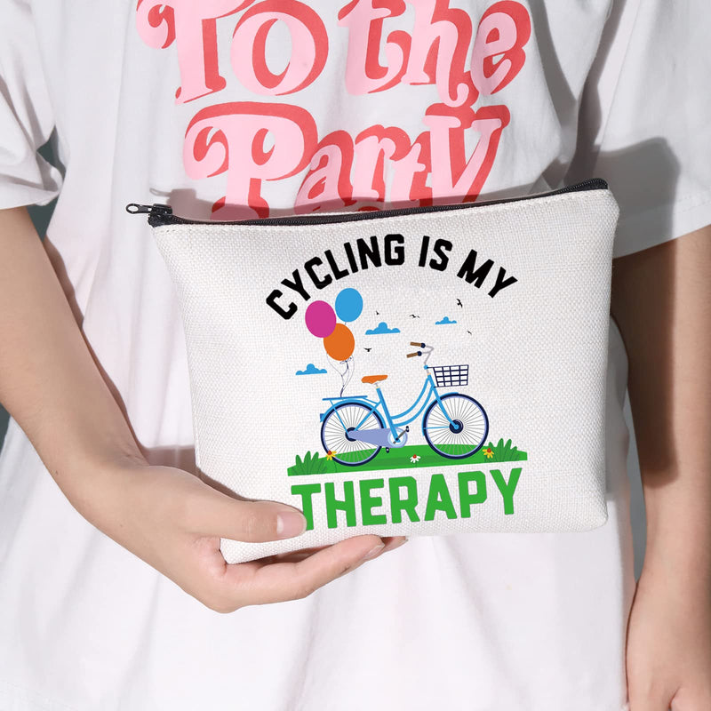 [Australia] - LEVLO Funny Cycling Cosmetic Make Up Bag Mountain Biker Gift Cycling Is My Therapy Makeup Zipper Pouch Bag For Cycling Enthusiast Cyclist, Cycling Is My Therap, 