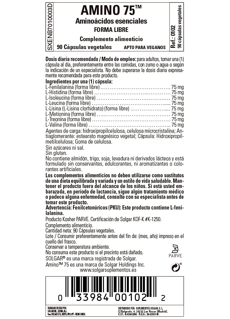 [Australia] - Solgar Essential Amino Complex, 90 Vegetable Capsules - Free Form Essential Amino Acids - Non-GMO, Vegan, Gluten Free, Dairy Free, Kosher - 90 Servings 