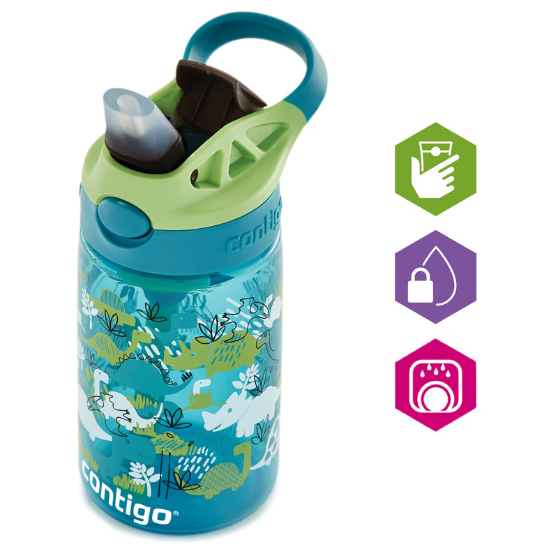 [Australia] - Contigo Kids Thermal Drinking Bottle Easy Clean Autospout with Straw, BPA-free stainless steel water bottle, 100% leak-proof, easy to clean, ideal for daycare Dinoboy Plastic 