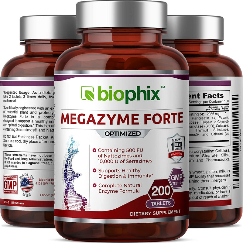 [Australia] - Megazyme Forte 200 Tablets - Natural Plant Proteolytic Enzymes Nattozimes Serrazimes Supports Digestive System Immune Health 