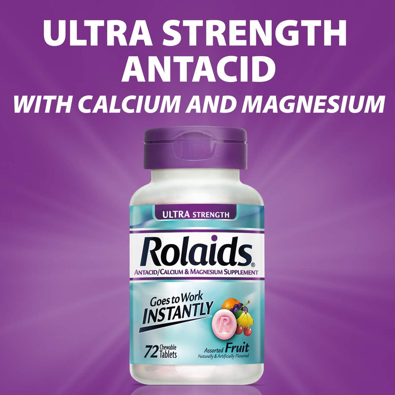 [Australia] - Rolaids Ultra Strength Antacid, 72 Chewable Tablets, Assorted Fruit, Ultra Strength Heartburn Relief 