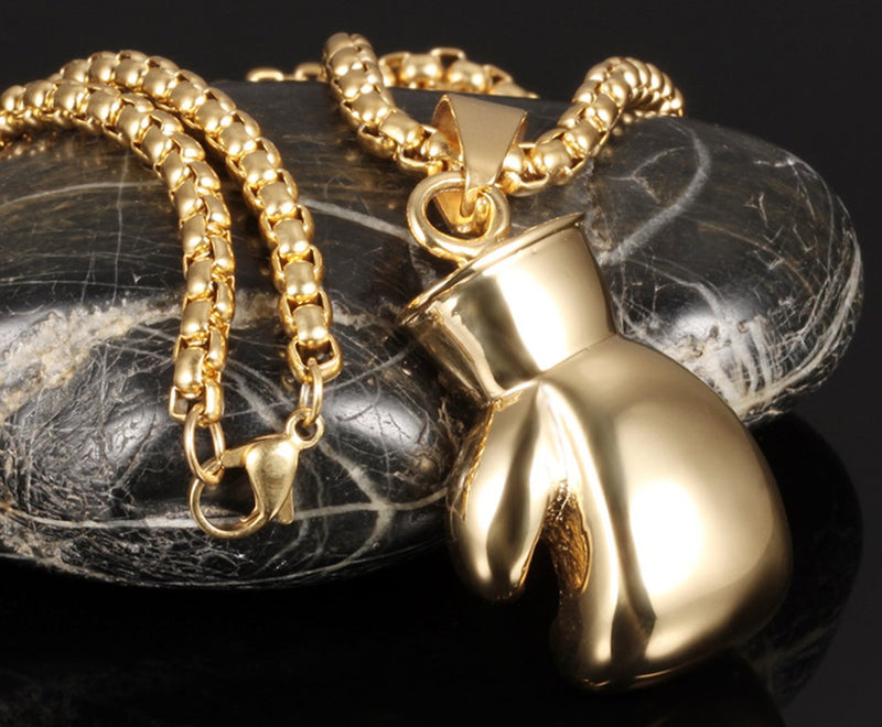 [Australia] - Hamoery Men Women Punk Stainless Steel Boxing Glove Chain Pendant Necklace Golden(Men) 