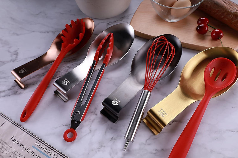 [Australia] - Vila KuChe Stainless Steel Spoon Rest for Kitchen Spoon Holder Counter Cooking Utensil Rest Spoon Heavy Duty Dishwasher Safe 2pcs(Rose Gold) Rose Gold 2pcs 