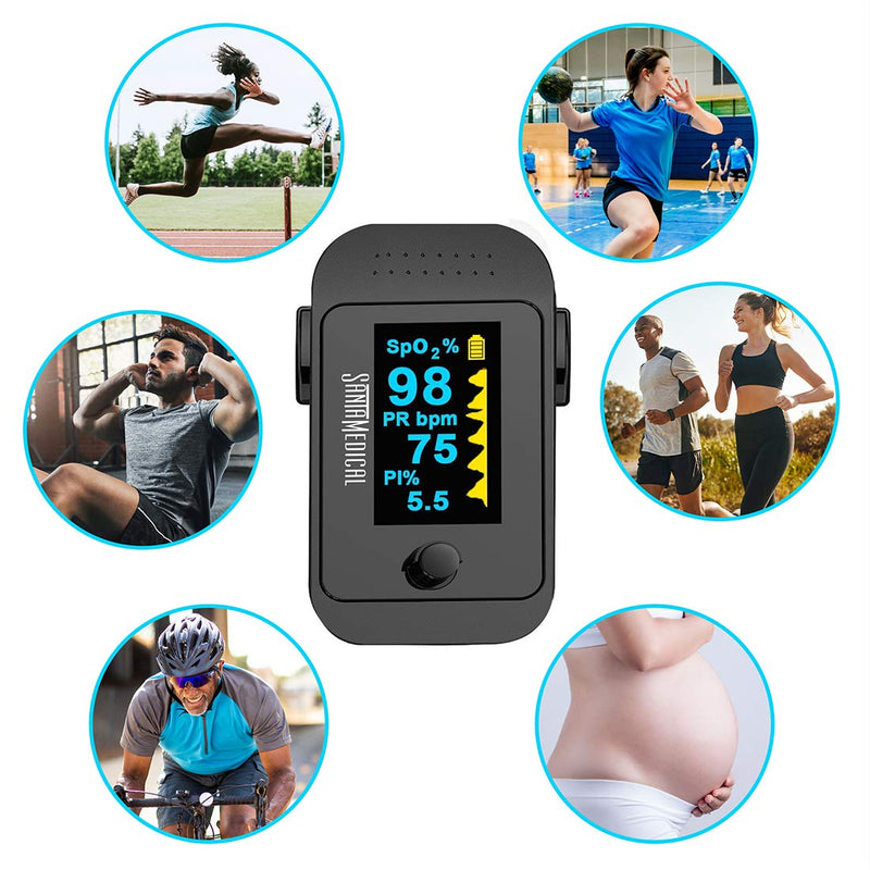 [Australia] - Santamedical Dual Color OLED Pulse Oximeter Fingertip, Blood Oxygen Saturation Monitor (SpO2) with Case, Batteries and Lanyard 