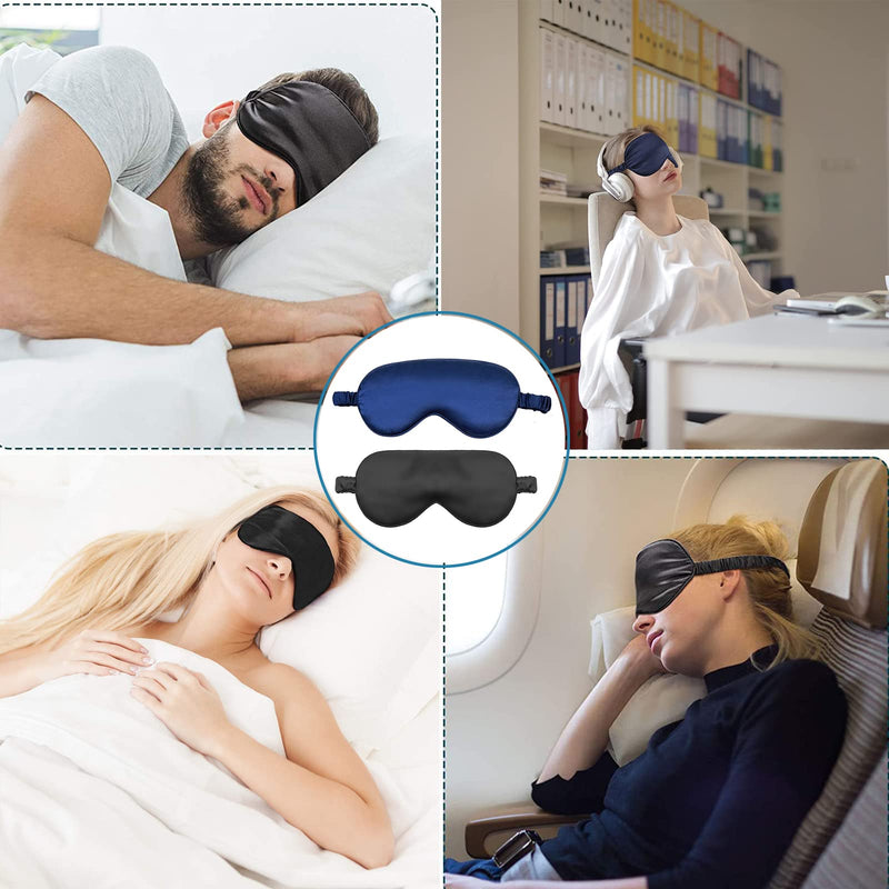 [Australia] - Sleep Mask,2 Pack Silk Sleep Mask,Sleep Eye Mask with Elastic Strap Headband,Sleeping Eye Mask for Women Men Traveling Napping(Navy,Black) 
