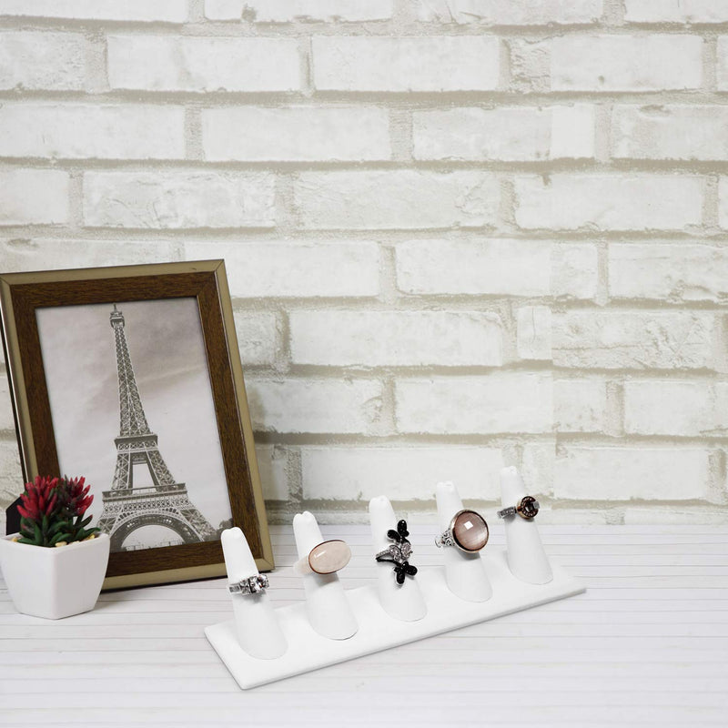 [Australia] - Mooca 2 Pcs Set Ring Organizer for Showcase Display Drawer 5 Long Ring Storage Holder Jewelry Display Stands Showcase Jewelry Storage Counter, White Leatherette, 8"W x 2 1/8"D x 2 1/2"H 