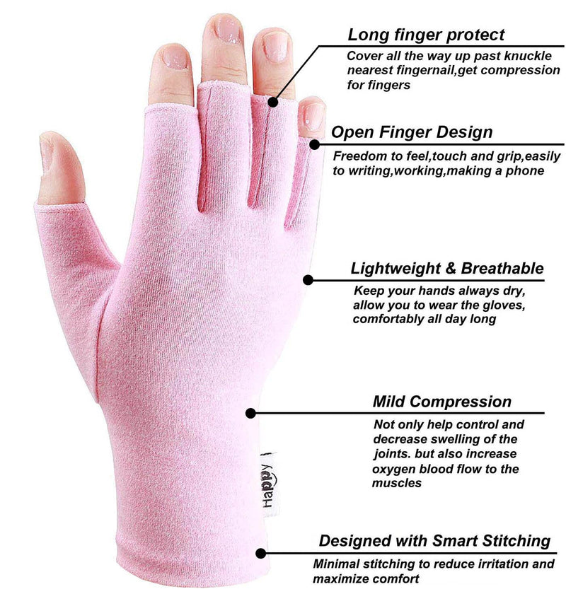 [Australia] - 2 Pairs Compression Arthritis Gloves, Fingerless Gloves for Women Rheumatoid & Osteoarthritis - Joint Pain and Carpel Tunnel Relief Hand Gloves for Men (Pink, Small-2 Pairs) Pink Small (2 Pair) 