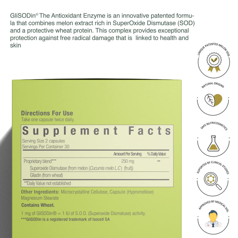 [Australia] - GliSODin The Antioxidant Enzyme - This innovative, patented nutraceutical combines a melon extract (superoxide dismutase) and a wheat protein (gliadin) 