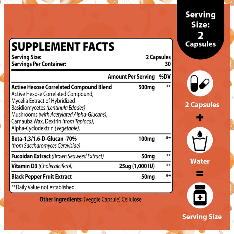 [Australia] - Active Hexose Correlated Compound 500mg - Supports Immune Health, Liver Function & T-Cell/Natural Killer Cell Activity - 60 Veggie Capsules (Pack of 1) Pack of 1 