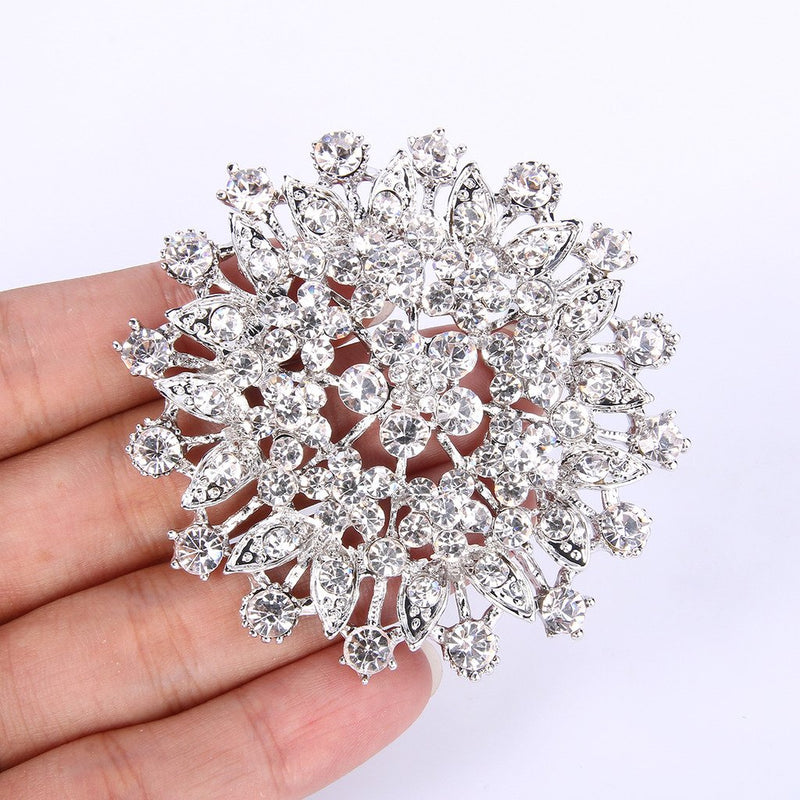 [Australia] - EVER FAITH Women's Austrian Crystal Elegant Flower Leaf Bridal Corsage Brooch Pin Clear Silver-Tone 