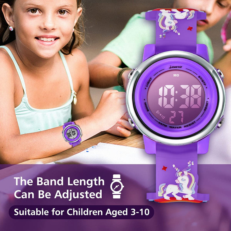 [Australia] - Kids Watches Girls Watch Ages 3-12 Toddler Digital Sports Waterproof 3D Cartoon 7 Color Lights Wrist Watch for Girls Little Child 01-Purple 