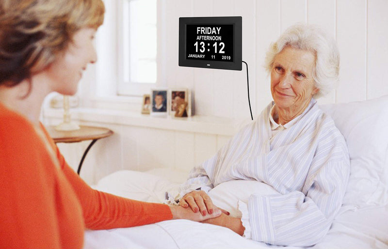 [Australia] - TMC Digital Calendar Day Clocks Extra Large Non-Abbreviated Day&Month.Perfect for Seniors + Impaired Vision Dementia (Black,8-inch) Black 