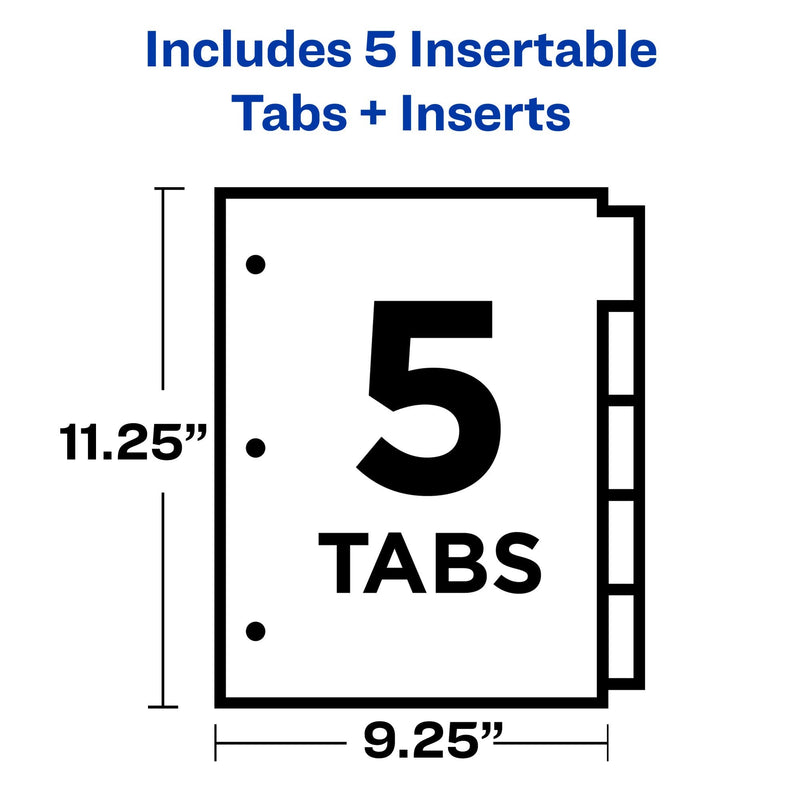 [Australia] - Avery Big Tab Insertable Pocket Plastic Dividers for 3 Ring Binders, 5-Tab Set, Multicolor, 1 Set (11902) 5 Tabs 