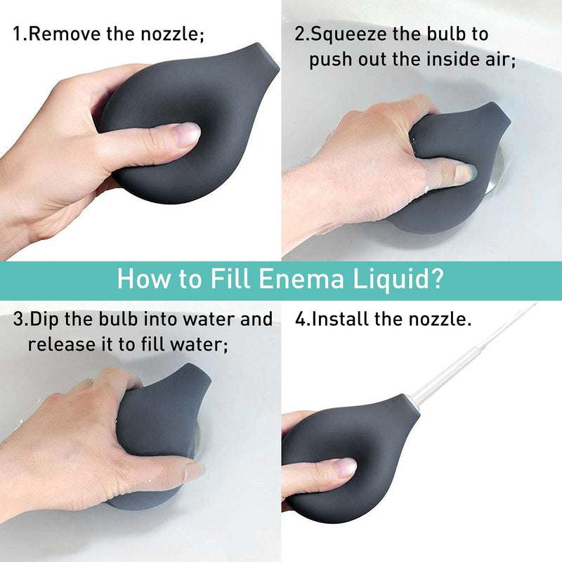 [Australia] - TopQuaFocus 8oz Enema Bulb Kit Anal and Vaginal Douche Bulb for Men Flushing System Enemas Silicone Bulb 4 Replaceable Tips Black 
