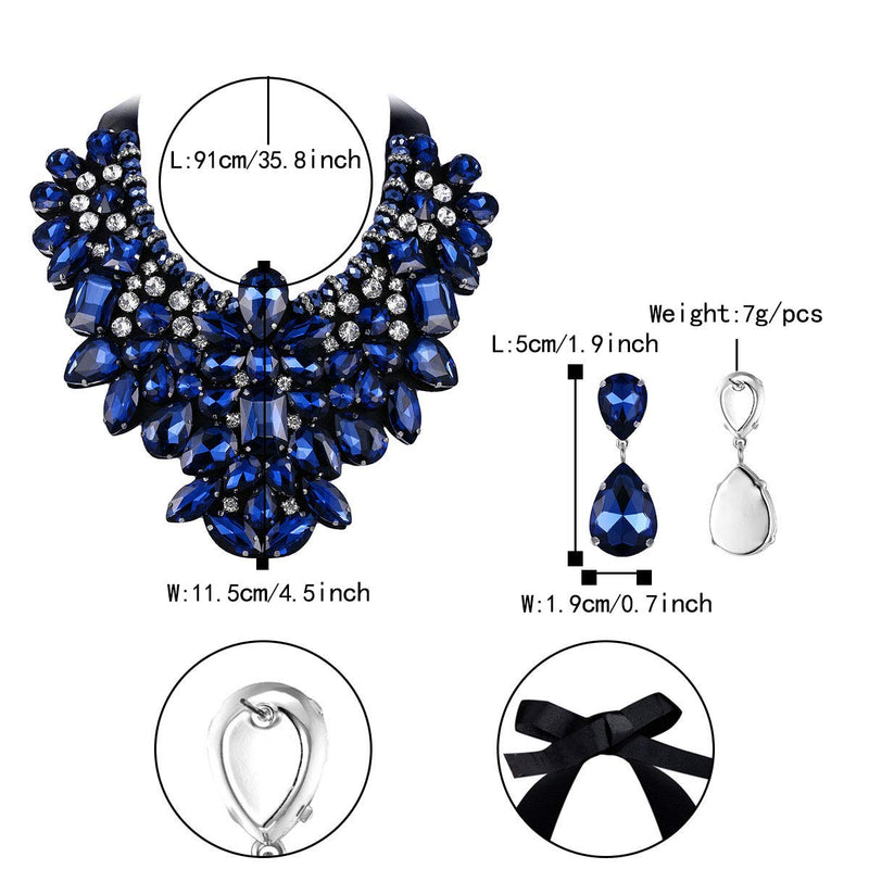 [Australia] - Flyonce Costume Jewelry for Women, 9 Colors Rhinestone Crystal Statement Necklace Earrings Set Dark Blue 