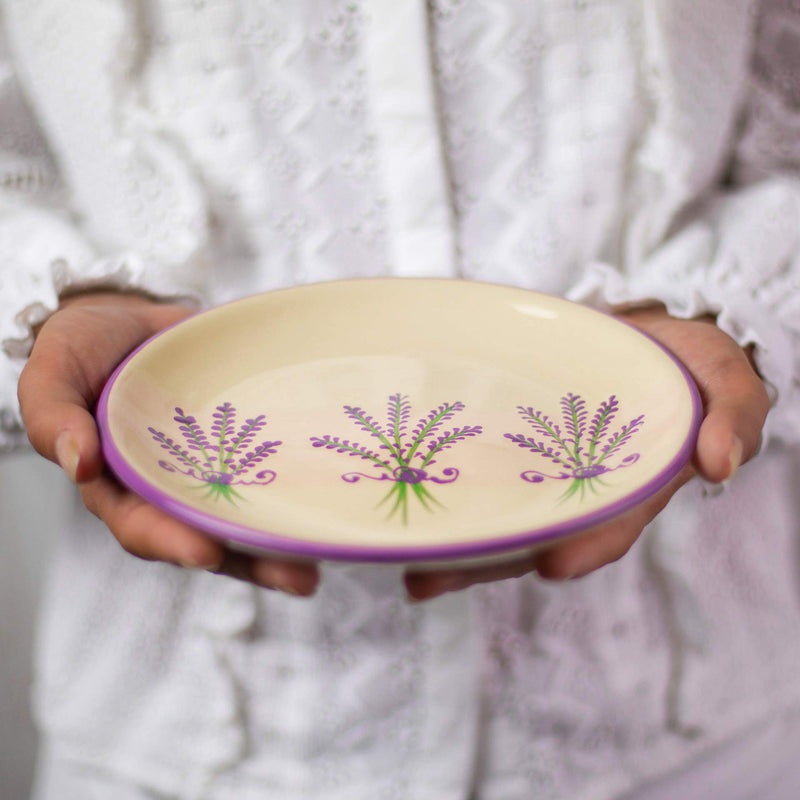 [Australia] - City to Cottage® Lavender Pattern Purple and Cream Pottery | Handmade Hand Painted | Glazed Ceramic 7.9inch/20cm | Side Dessert Plate | Unique Dinnerware 
