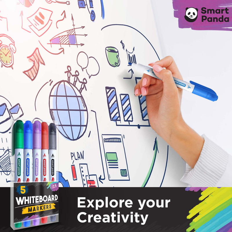 [Australia] - 5 Whiteboard Markers by SmartPanda – Dual Tip, Medium and Fine – Dry Wipe, Perfect for Home, School or Office - 5 Set 