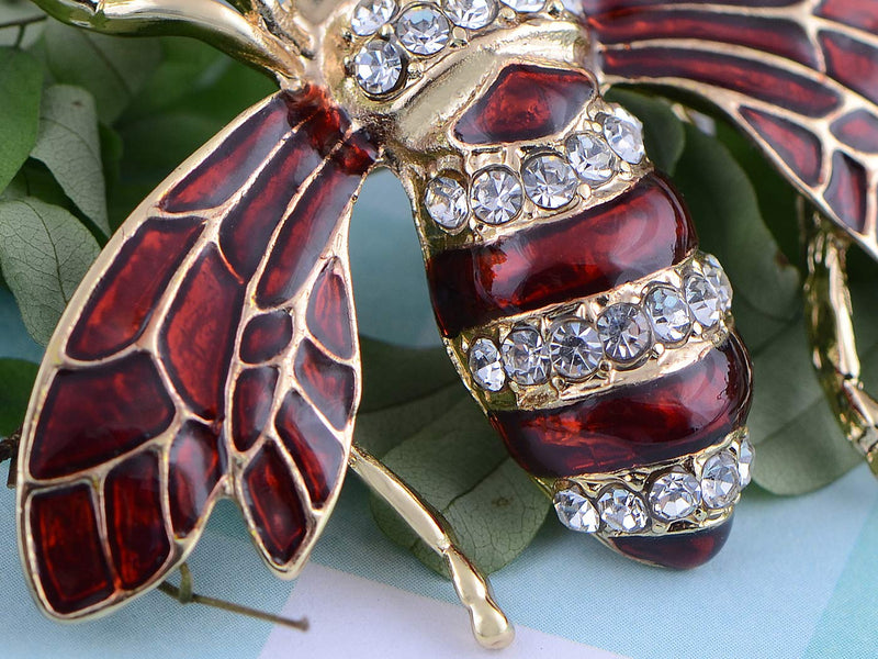 [Australia] - Alilang Rose Copper Tone Sapphire Blue Silver Colored Rhinestones Beetle Bee Brooch Pin Burgundy 