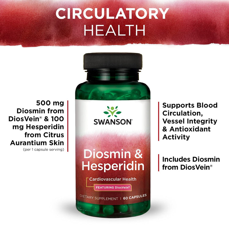 [Australia] - Swanson Diosmin Hesperidin - Promotes Cardiovascular Health and Vein Health Support - Helps Maintain Healthy Blood Circulation and Aids Vascular Wall Integrity and Tone - (60 Capsules) 1 