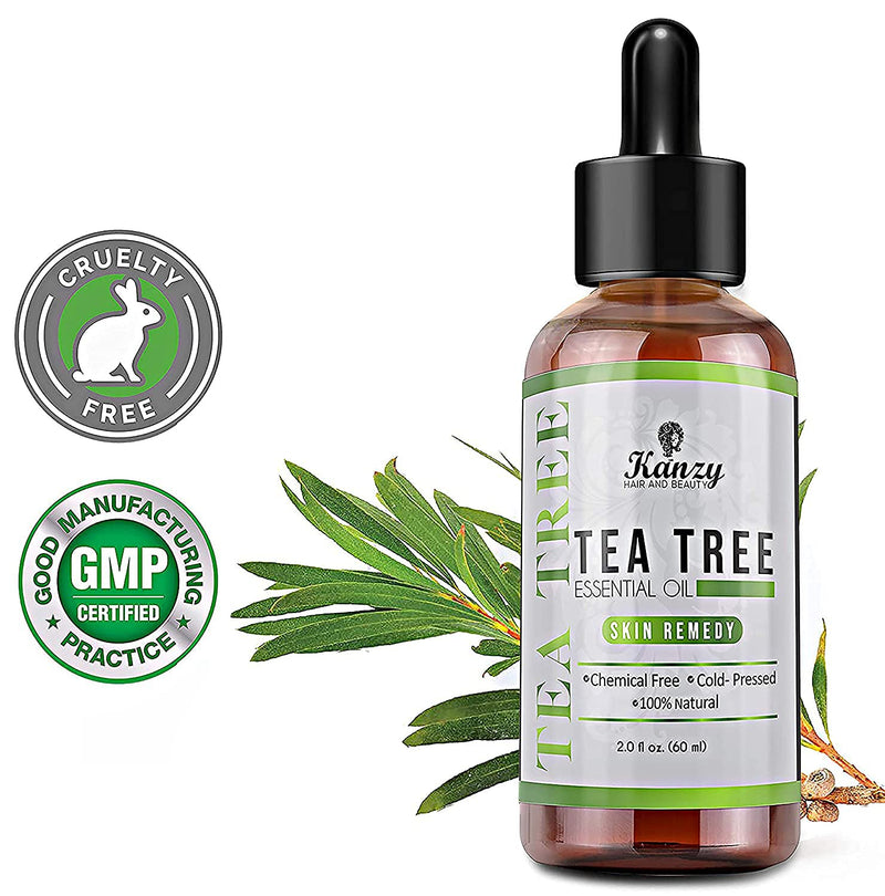 [Australia] - Kanzy Tea Tree Oil for Skin 60ml Treatment for Hair, Face, Acne Blemishes, & Nails Natural Vegan Organic Tea Tree Essential Oil 