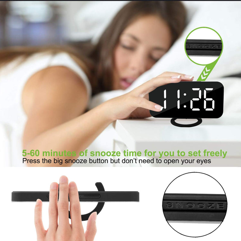 [Australia] - Digital Clock Large Display, LED Alarm Electric Clocks Mirror Surface for Makeup with Diming Mode, 3 Levels Brightness, Dual USB Ports Modern Decoration for Home Bedroom Decor-Black Black-white 