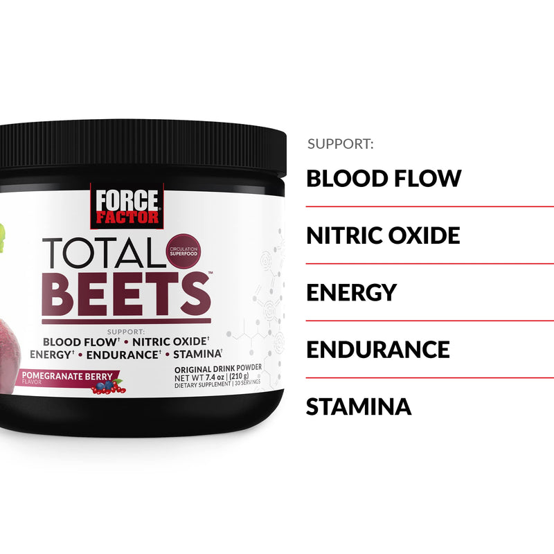 [Australia] - Total Beets Drink Mix Superfood Powder with Nitrates to Support Circulation, Blood Flow, Nitric Oxide, Energy, Endurance, and Stamina, Cardiovascular Heart Health Supplement, Force Factor, 30 Servings Original Powder 7.4 Ounce (Pack of 1) 