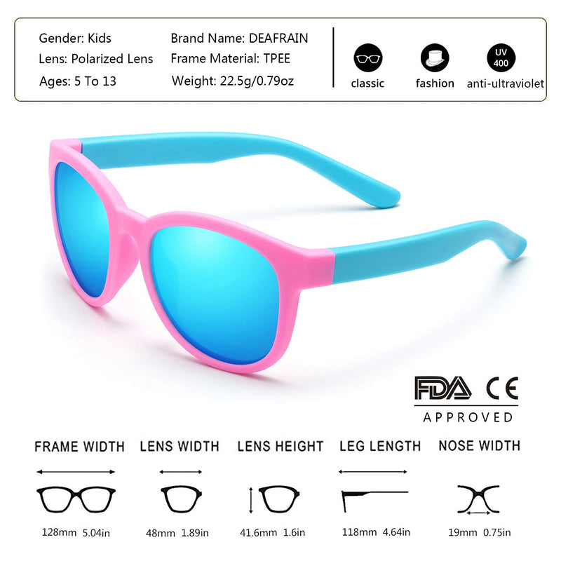 [Australia] - Kids Sunglasses Polarized TPEE Rubber Flexible Frame 100% UV Protection Shades for Boys Girls Age 5-13 A-bright Pink/Blue Frame|blue Revo Lense 