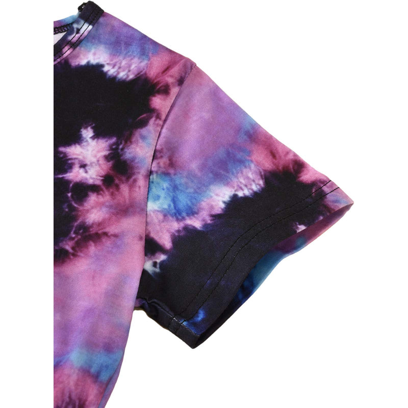 [Australia] - Little Girls Summer Outfit Set Tie-Dye Round Collar Short Sleeve Top T-Shirt+Elastic Drawstring Shorts 2Pcs Set Clothes A-purple 4-5T 