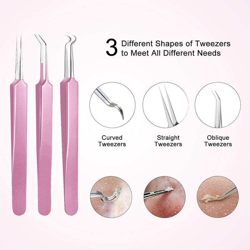 [Australia] - 10PCS Blackhead Remover Tool, Aooeou Professional Pimple Popper Tool Kit - Treatment for Blemish, Whitehead Popping, Zit Removing for Risk Free Nose Face, Anti-slip Coating Handle(Pink) Pink 