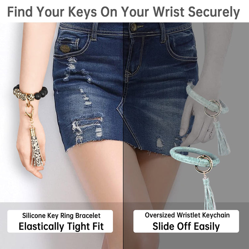 [Australia] - Keychains For Women Bracelet Wristlet Keychain: Silicone Beaded Bangle Chains Leopard Print 