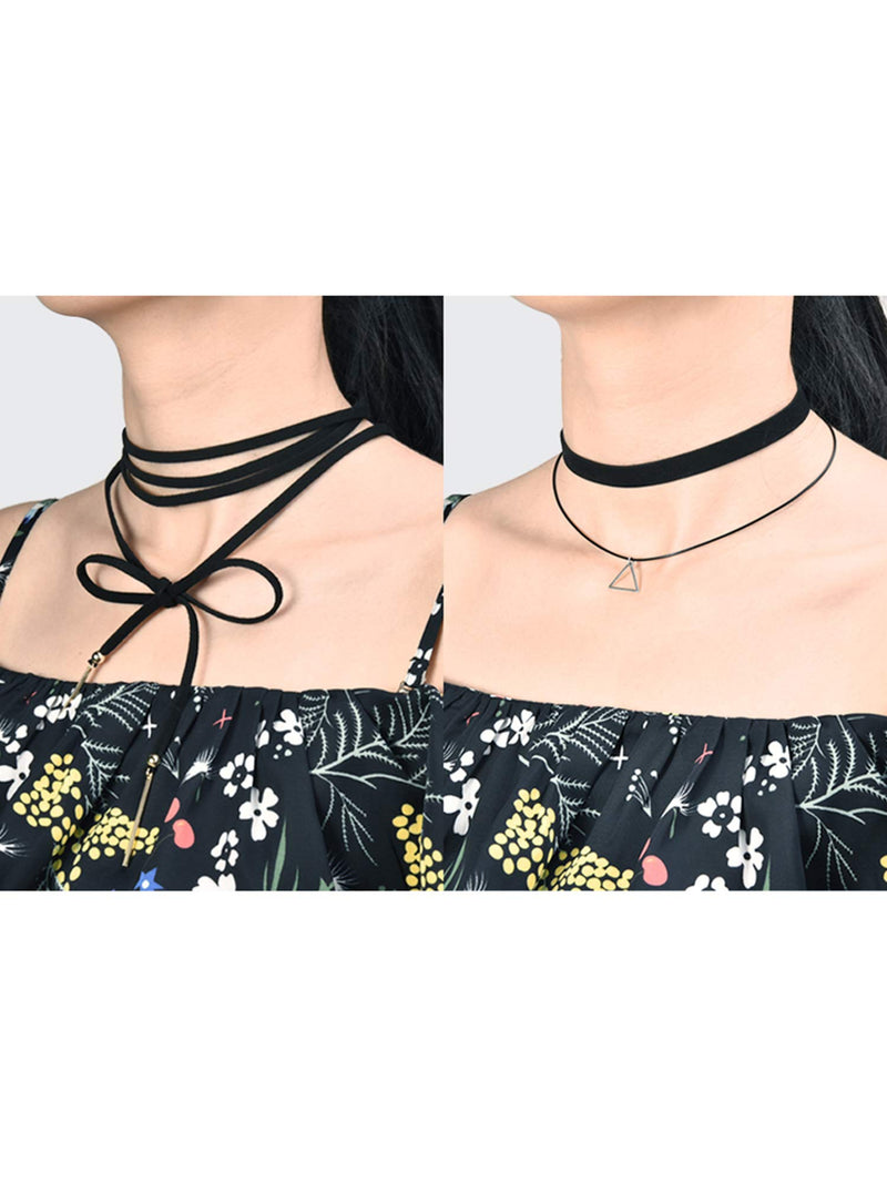 [Australia] - Mudder 5 Pieces Black Velvet Choker Necklaces Stretch Tattoo Choker Elastic Tassel Necklaces 