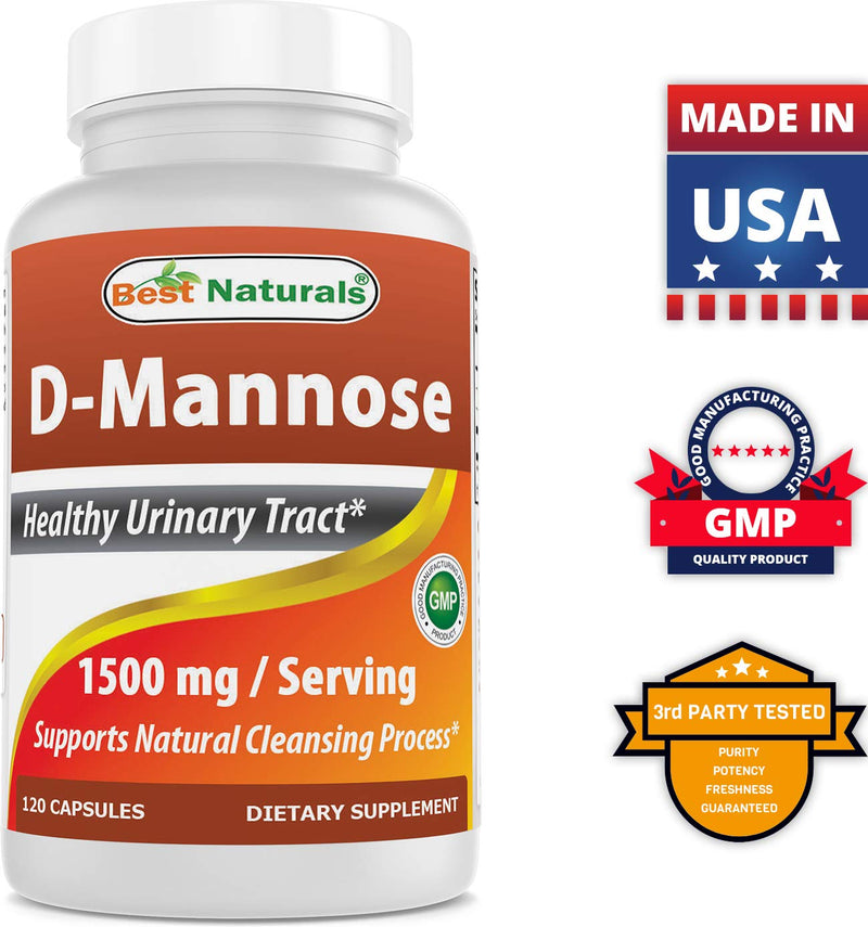 [Australia] - Best Naturals D-Mannose Capsules - Urinary Tract Cleanse Supplement 1500mg/Serving - 120 Count (120 Count (Pack of 1)) 120 Count (Pack of 1) 