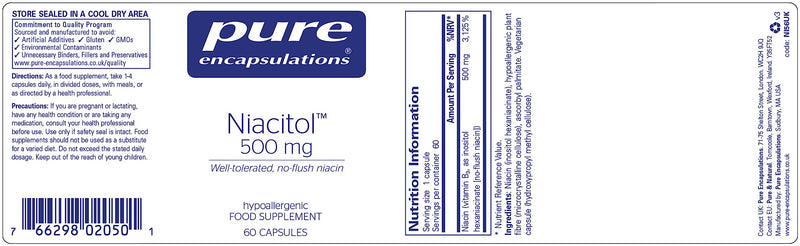 [Australia] - Pure Encapsulations - Niacitol (Vitamin B3) 500mg - Well-Tolerated, No-Flush Niacin Supplement for Metabolism Support, Tiredness and Fatigue - 60 Vegetarian Capsules 