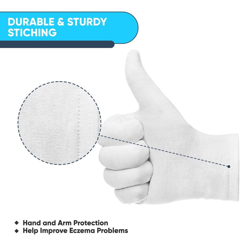 [Australia] - Cotton Gloves White - Soft Breathable Moisturizing 10 Pairs for Eczema Silver Costume Dry Hand Cleaning Archival Inspection Medium 