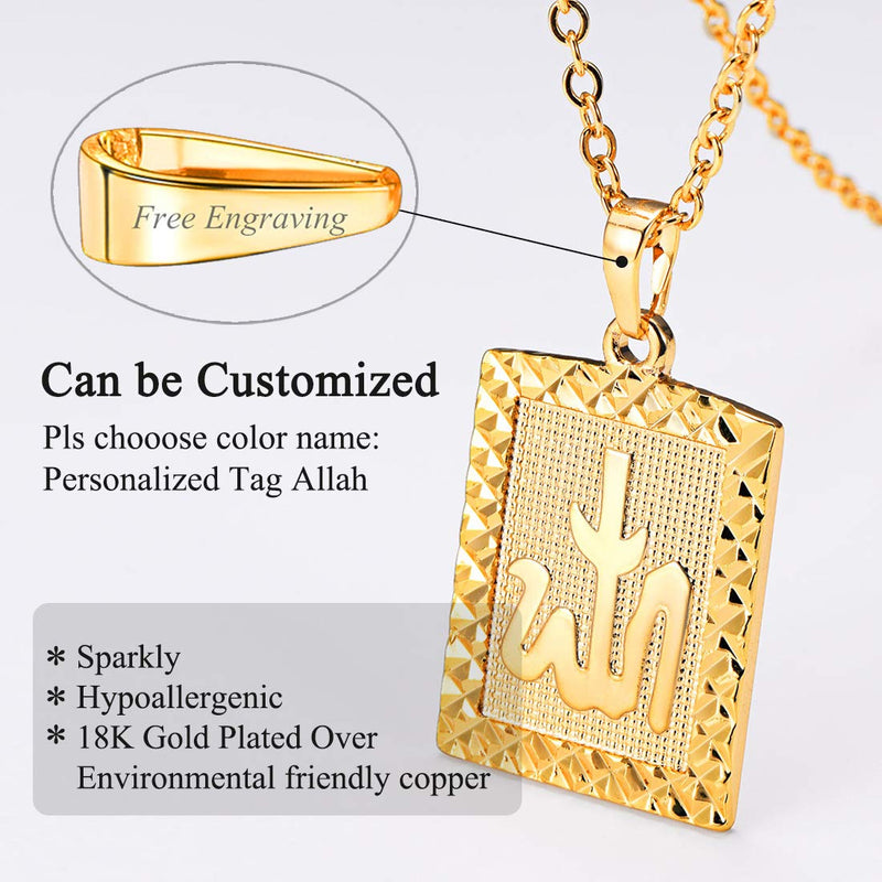 [Australia] - U7 Men Women Platinum / 18K Gold Plated Allah Pendant with 22 inch Link Chain Necklace B.Gold(Square) 