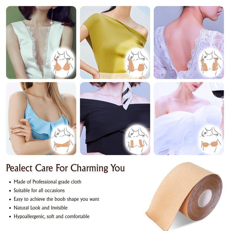 [Australia] - Boob Tape Kit, Breast Lift Tape, Waterproof & Breathable Breast Tape for Large Breasts Lift and Chest Support, with 2 Reusable Silicone Nipple Covers & 40 Pieces Clothing Tapes Beige 