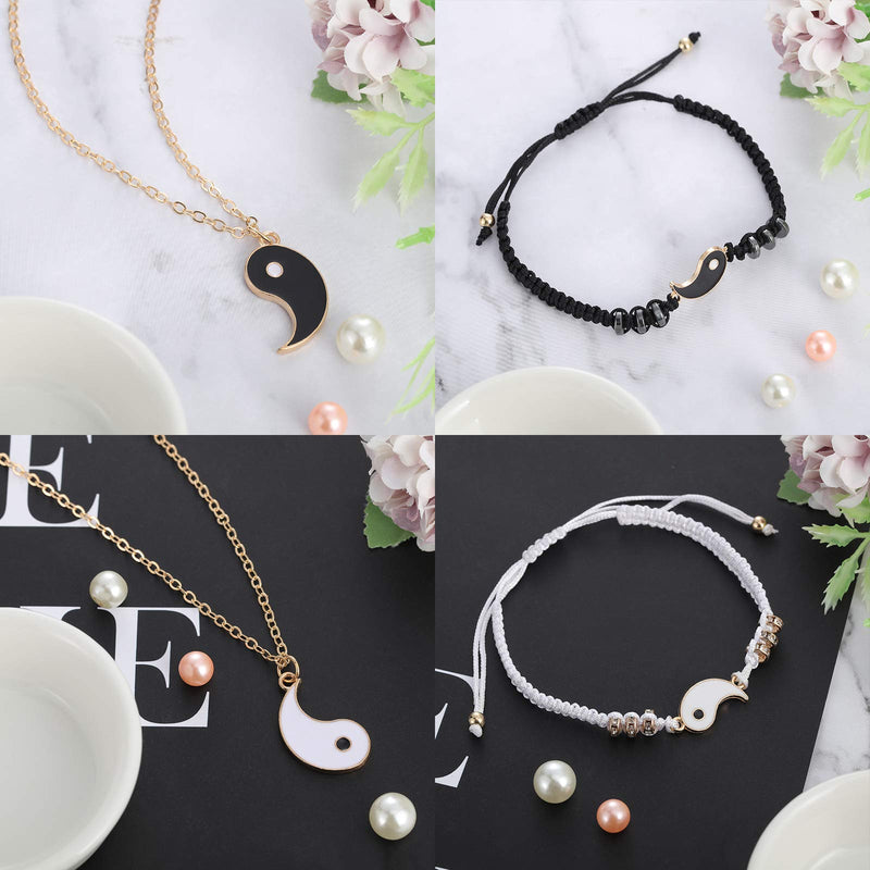 [Australia] - Hicarer Yin Yang Friend or Couple Bracelet with Necklace Set, 2 Pieces Matching Yin Yang Adjustable Cord Bracelet, 2 Pieces Yin Yang Couple Pendant Necklace Chain for Friendship Boyfriend Girlfriend Gold 