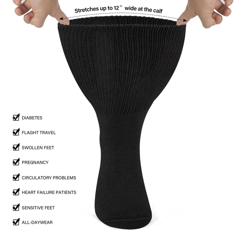 [Australia] - NOVAYARD 3 Pairs Diabetic socks Non Slip Hospital Wide Crew Edema Bariatric Socks Black Large 