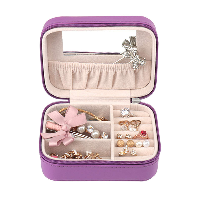 [Australia] - Botanka Travel Jewelry Box, Small Zipper Jewelry Case, Faux Leather Storage Organizer Gift box ( Purple) 