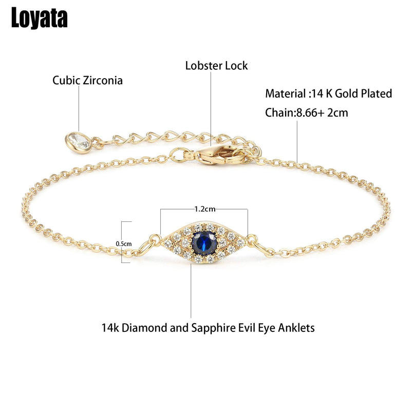 [Australia] - LOYATA Dainty Ankle Bracelet,14K Gold Plated Tiny Bead Anklet Dainty White Cubic Zirconia Cross Tassel Foot Chain Cute Lucky Moon Evil Eye Foot Jewelry Boho Anklets for Women Evil Eye 2 