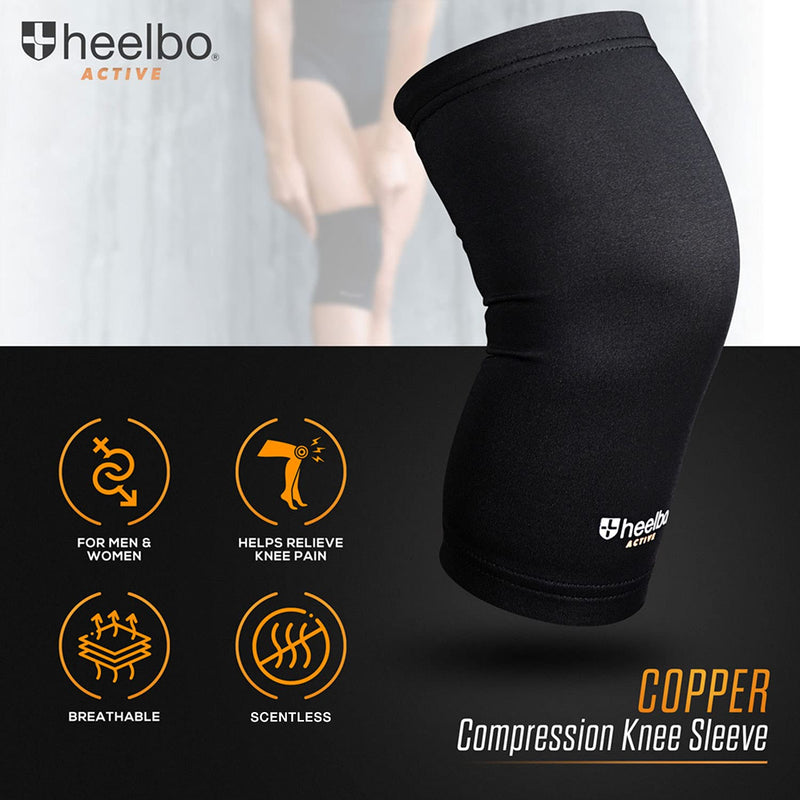 [Australia] - Heelbo Knee Compression Sleeve with Copper Infused Fibers and Breathable Fabric for Knee Pain Relief, Knee Support, Sore Muscles and Joints for Running, Jogging, Hiking or Arthritis, Black, Medium Medium (Pack of 1) 