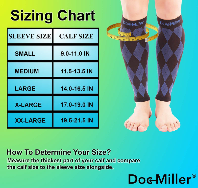 [Australia] - Doc Miller Calf Compression Sleeve for Men & Women - Fast Leg Pain Relief from Shin Splints, Varicose Veins - All Day Calf Support for Running, Travel & Everyday Use Black.Blue Medium 