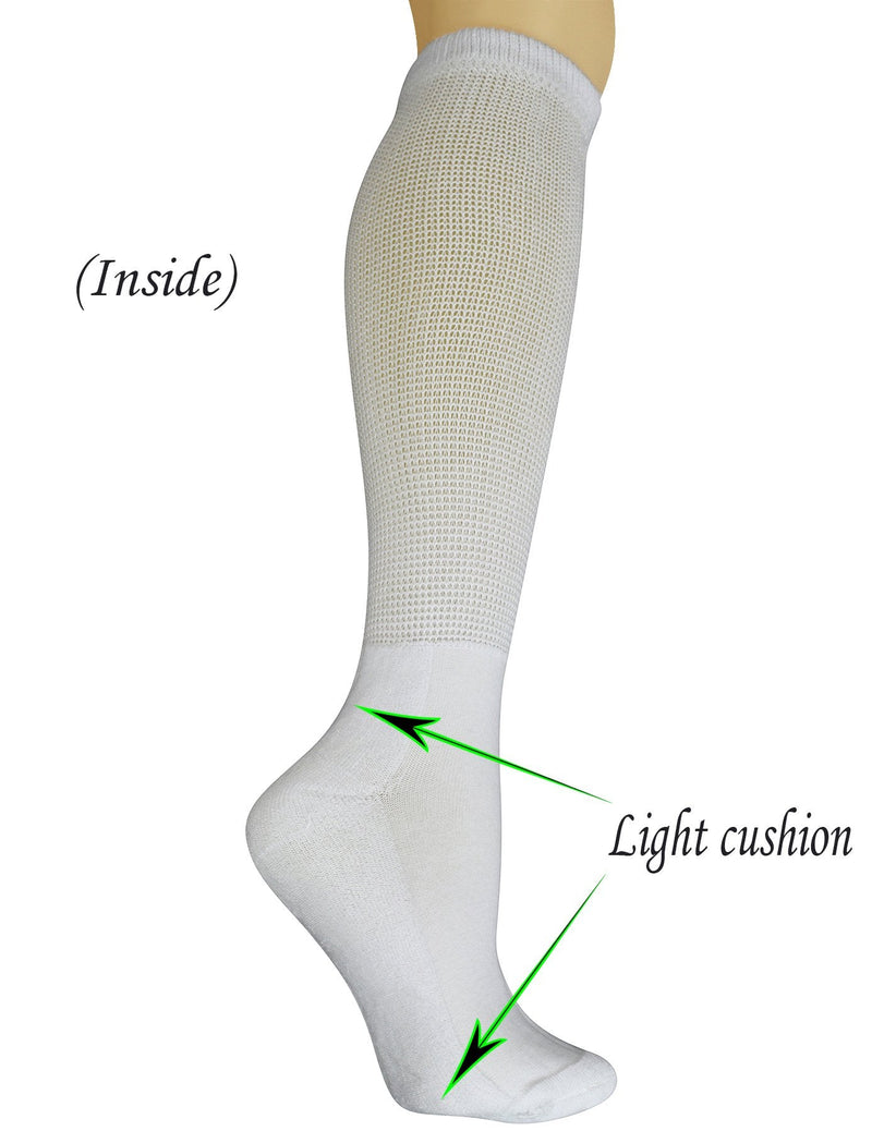 [Australia] - Yomandamor Women's Non-binding Cotton Knee-Hi Diabetic Socks Boot Socks with Cushion Sole and Seamless Toe,4 Pairs L Size 9-11 4 Pairs Solid White 