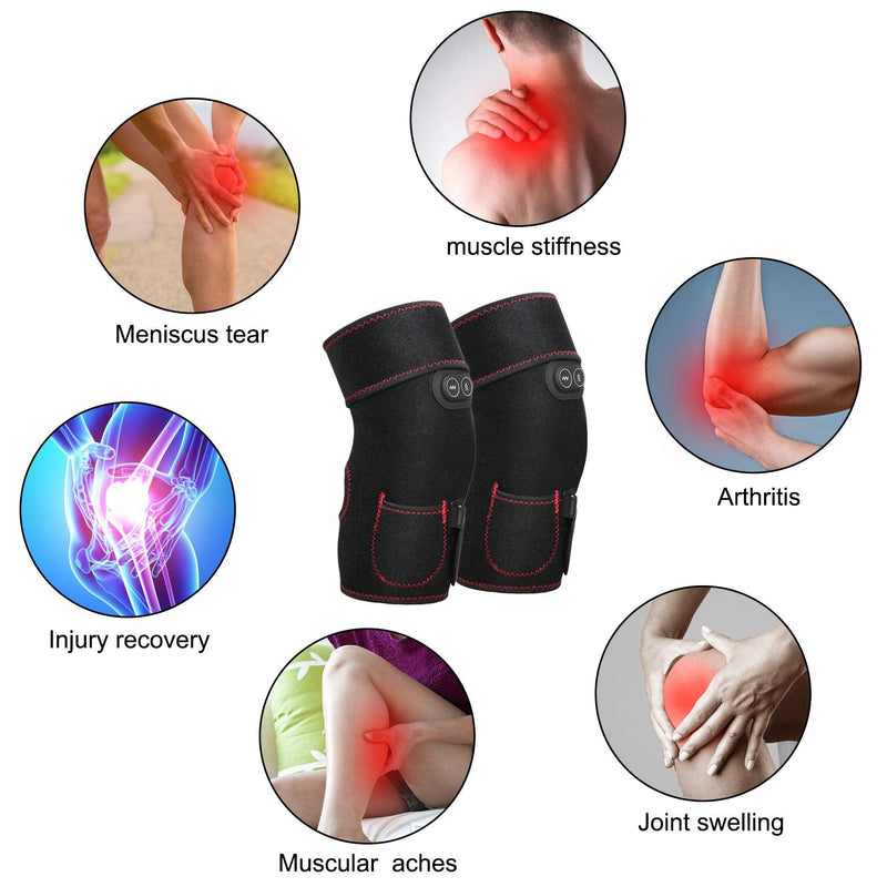 [Australia] - Heated Knee Brace Wrap, 3 Adjustable Heat and Vibration Knee Massager for Arthritis Knee Pain Relief Massaging Knee Pad with AC Adapter (No Battery) 