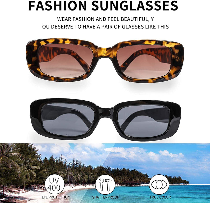 [Australia] - Afrizona Sunglasses UV 400 Protection 90’s Vintage Fashion Retro Driving Glasses Small Square Sunglasses for Men and Women 2 Pack-black 