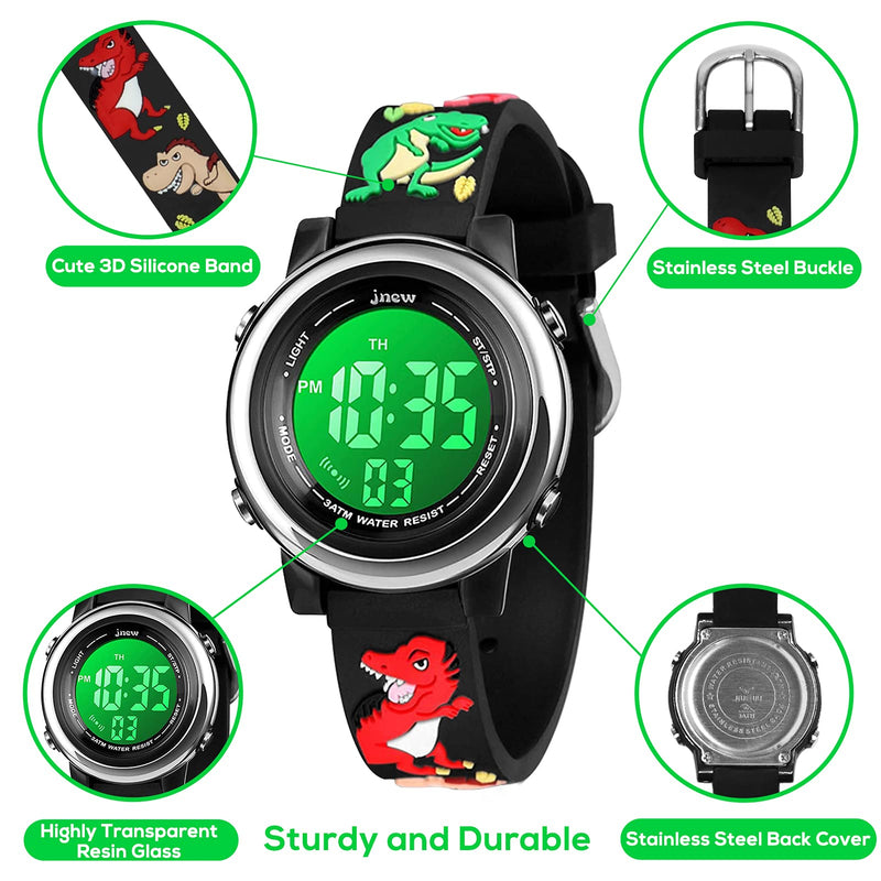 [Australia] - Bigmeda Kids Digital Watch Sport Waterproof Watch for 3-10 Years Boys Girls LED Outdoor Watch 3D Cartoon Band Time Date Display 7 Color Backlight Stopwatch Alarm-Best Gifts Dinosaur 